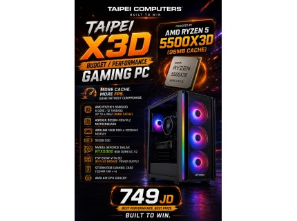 Taipei X3D Budget/Performance Gaming  PC-Ryzen 5 5500X3D (96MB Cache) -RTX5060 8GB D7-16GB D4   