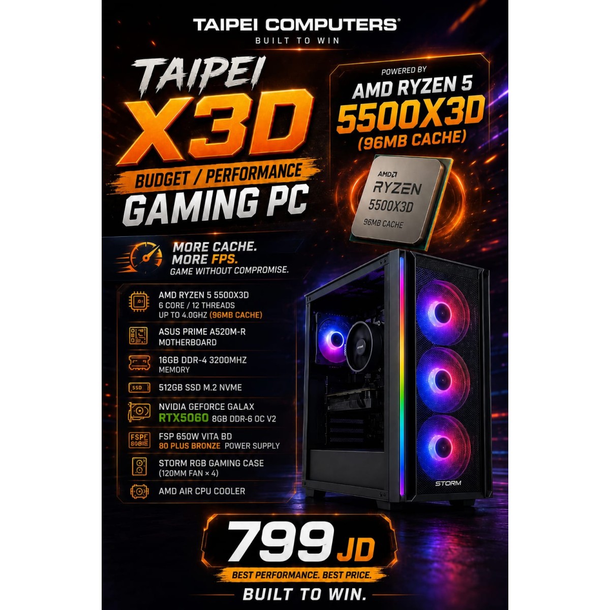 Taipei X3D Budget/Performance Gaming PC-Ryzen 5 5500X3D (96MB Cache) -RTX5060 8GB D7-16GB D4 Taipei X3D Budget/Performance Gaming PC-Ryzen 5 5500X3D (96MB Cache) -RTX5060 8GB D7-16GB D4