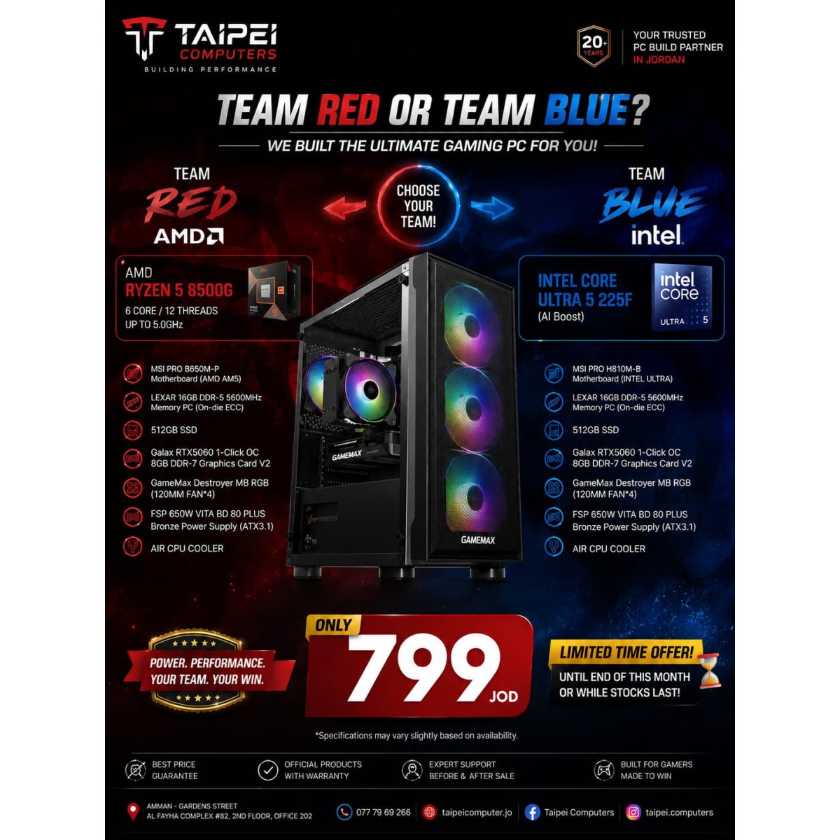 Taipei MIX Gaming Rig (AMD Or INTEL) ULTRA 5 225F Or R5 8500G/RTX5060 8GB D7/16GB D5 Taipei MIX Gaming Rig (AMD Or INTEL) ULTRA 5 225F Or R5 8500G/RTX5060 8GB D7/16GB D5
